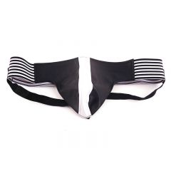 Leather Sports Jock Strap - Black White