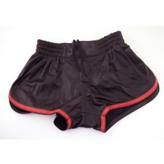 Leather Sports Shorts - Black Red