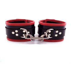 Plain Leather Wrist Cuffs - Red Coloured Piping