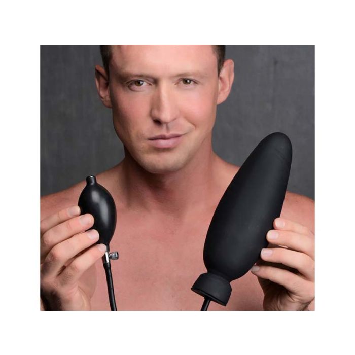 Black Master Series Dick-Spand Inflatable Silicone Dildo | Bent Ltd